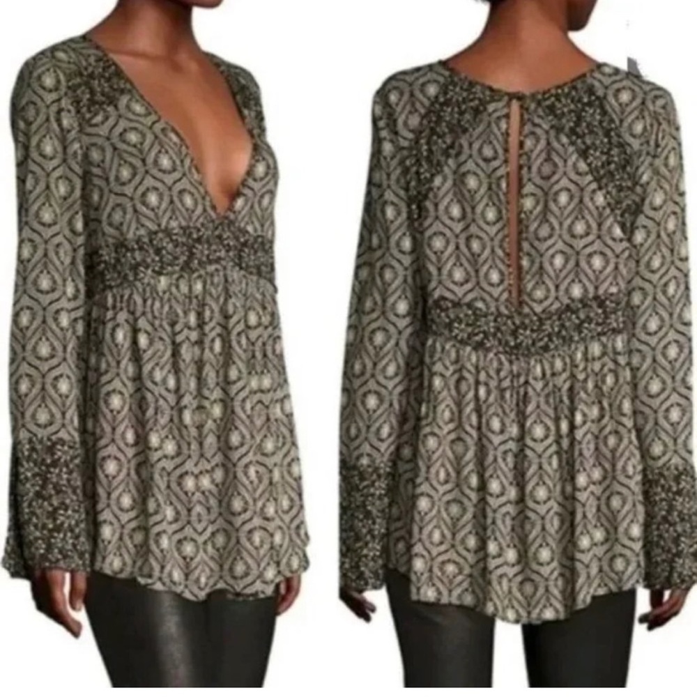 Free People Rolling Hills Bell‎ Sleeve Tunic Peasant Top XS